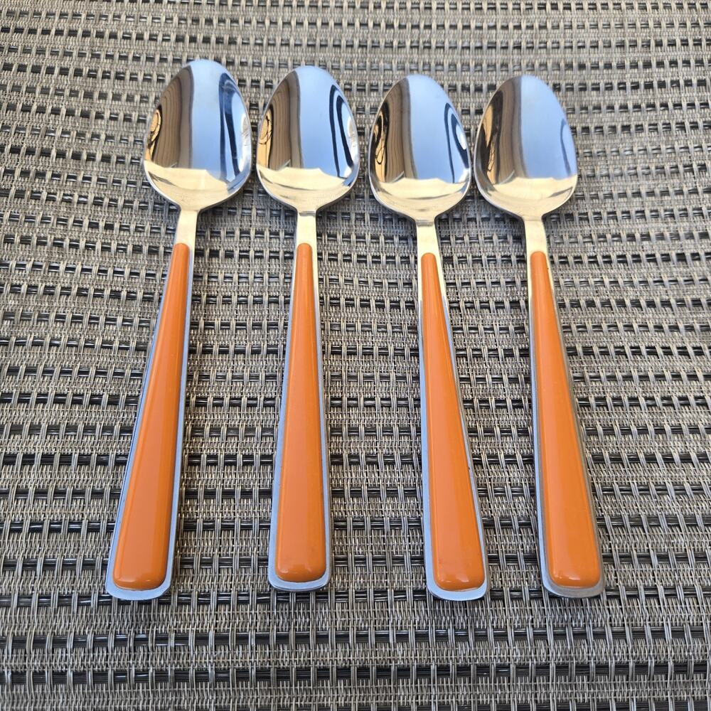 Fiesta Merengue Soup Spoons Flatware Lot of 4 Tangerine Orange Fiestaware